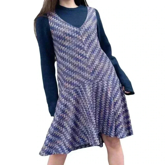 Maeve A-Line Multicolored Drop Waist Knit Sleeveless Mini Dress Size Medium - Picture 1 of 8